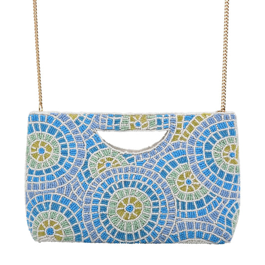 Blue Mosaic Half Moon Clutch