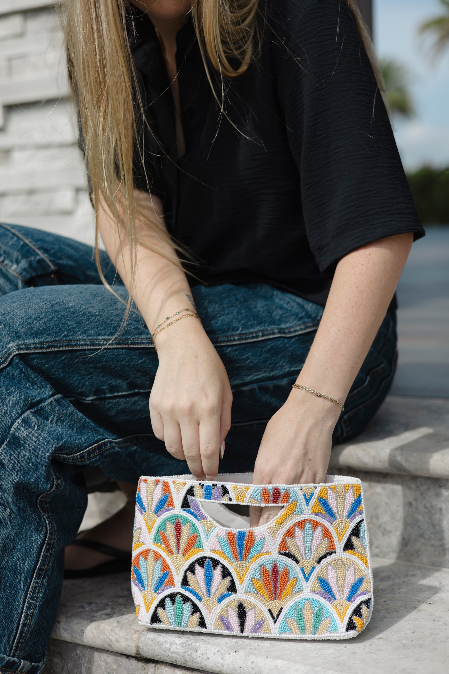 Mosaic Half Moon Clutch