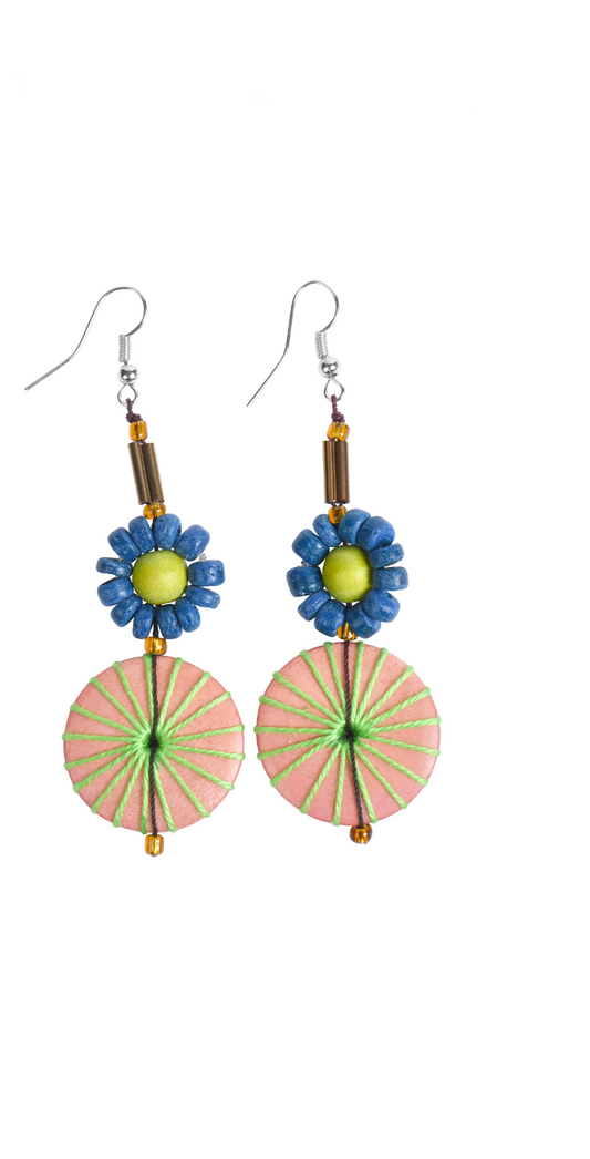 Wooden Floral Sunburst Earrings