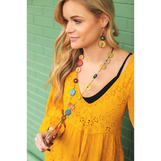 Wooden Floral Sunburst Earrings