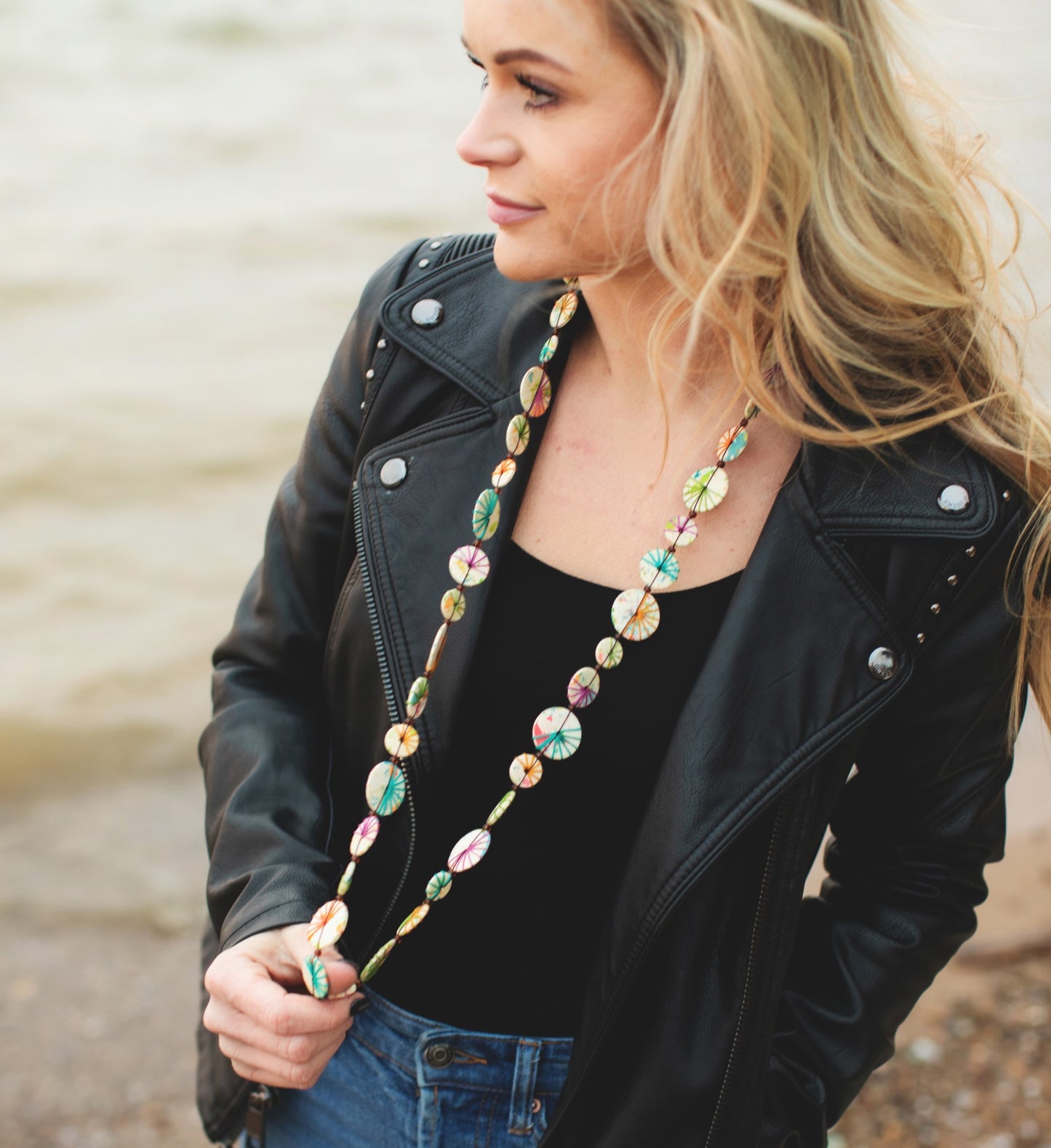 Wooden Splatter Paint Necklace