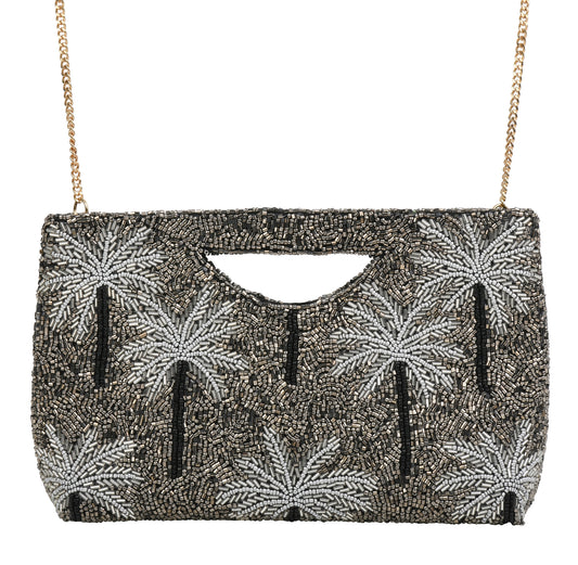 Silver Palm Half Moon Clutch